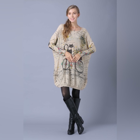 Mixed Print Dolman Sleeve Longline Knit Top - Picture 5 of 9